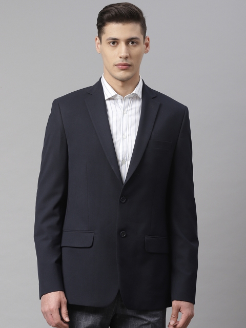 Marks & Spencer Men Navy Blue Solid Slim Fit Single-Breasted Travel Blazer