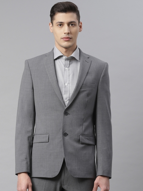 Marks & Spencer Men Grey Solid Tailored Fit Single Breasted Formal Blazer
