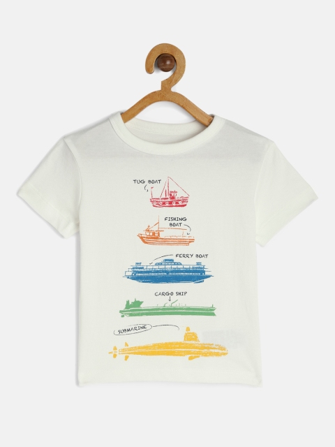 GAP Boys White Printed Round Neck T-shirt