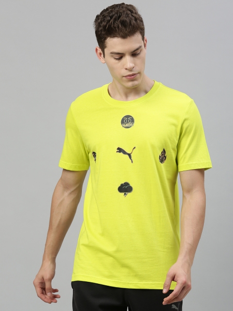 Puma Men Yellow Printed Round Neck T-shirt