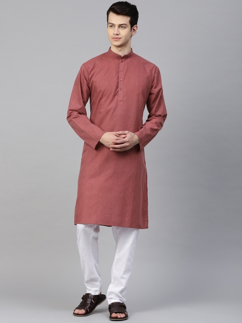 MANQ Men Pink & White Solid Kurta with Pyjamas