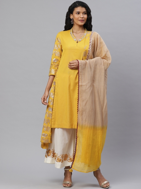 Biba by Anju Modi Women Mustard Yellow & Off-White Solid Kurta with Palazzos & Dupatta
Biba by Anju Modi Women Mustard Yellow & Off-White Solid Kurta with Palazzos & Dupatta