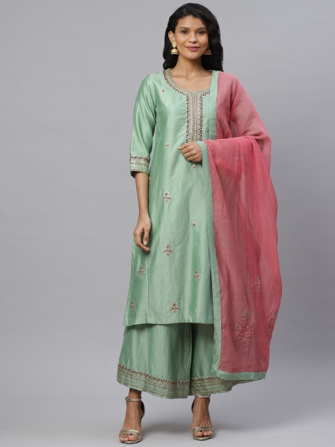 Biba By Anju Modi Women Green & Peach-Coloured Embroidered Kurta with Palazzos & Dupatta
Biba By Anju Modi Women Green & Peach-Coloured Embroidered Kurta with Palazzos & Dupatta