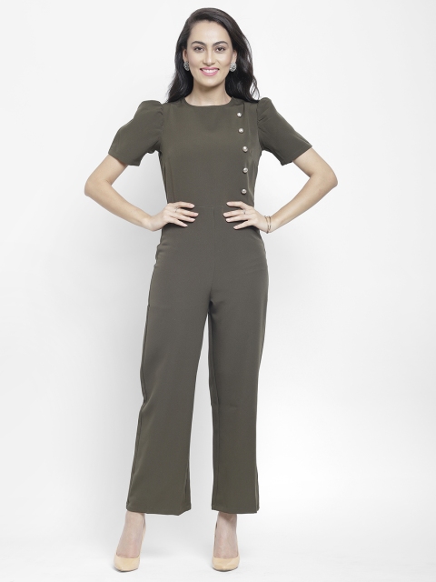 NIXX Women Olive Brown Solid Basic Jumpsuit