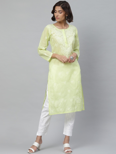 ADA Women Lime Green & White Chikankari Paisley Embroidered Sustainable Kurta with Trousers
ADA Women Lime Green & White Chikankari Paisley Embroidered Sustainable Kurta with Trousers