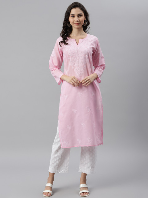 ADA Women Pink & White Chikankari Embroidered Sustainable Kurta with Trousers
ADA Women Pink & White Chikankari Embroidered Sustainable Kurta with Trousers