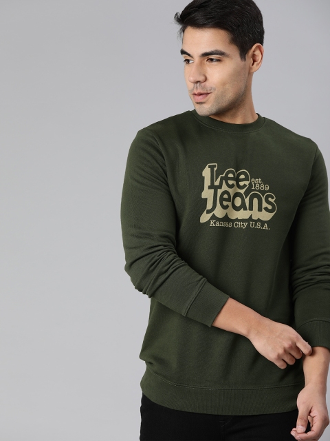 Lee Men Olive Green Printed Sweatshirt
