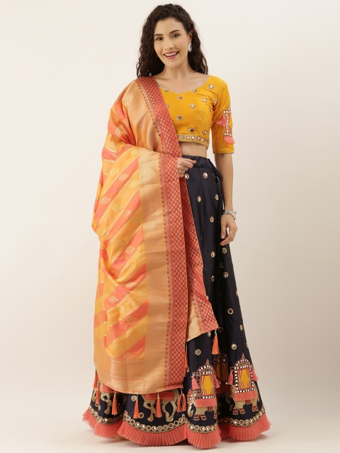 panchhi Navy Blue & Yellow Embellished Semi-Stitched Lehenga & Unstitched Blouse with Dupatta
panchhi Navy Blue & Yellow Embellished Semi-Stitched Lehenga & Unstitched Blouse with Dupatta