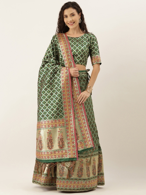 Om Shantam Sarees Green & Gold-Toned Woven Design Semi-Stitched Lehenga & Unstitched Blouse with Dupatta
Om Shantam Sarees Green & Gold-Toned Woven Design Semi-Stitched Lehenga & Unstitched Blouse with Dupatta