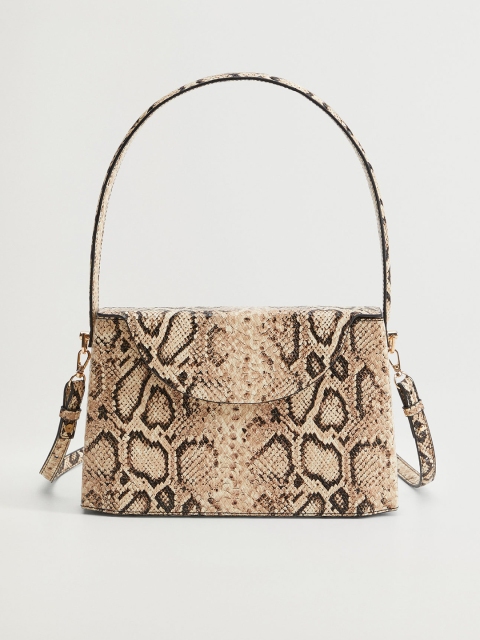 MANGO Beige & Black Snakeskin Textured Handheld Bag