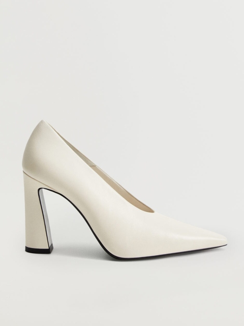 MANGO Women Off-White Solid Leather Pumps