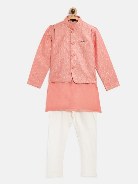 Readiprint Fashions Boys Pink & White Solid Straight Kurta with Pyjama & Nehru Jacket
Readiprint Fashions Boys Pink & White Solid Straight Kurta with Pyjama & Nehru Jacket