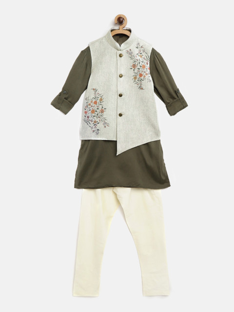 Readiprint Fashions Boys Olive Green & Cream Solid Kurta with Churidar & Nehru Jacket
Readiprint Fashions Boys Olive Green & Cream Solid Kurta with Churidar & Nehru Jacket