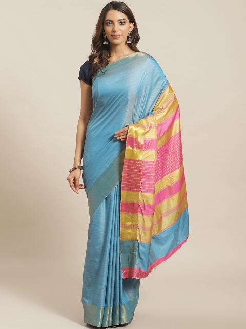 Mitera Blue Solid Saree