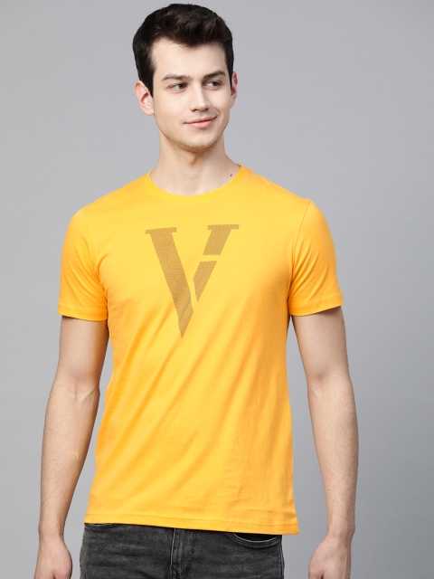Van Heusen Sport Men Yellow & Brown Brand Logo Printed Round Neck T-shirt