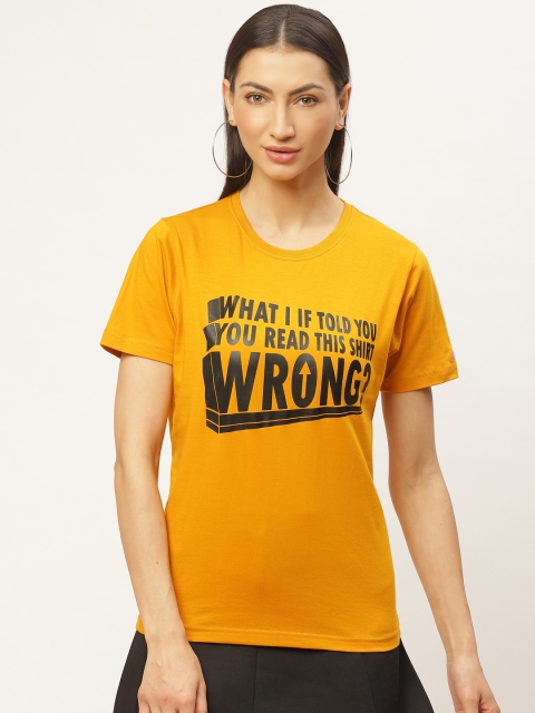 PRINTOCTOPUS Women Mustard Yellow Black Typography Print Round Neck Pure Cotton T-shirt
PRINTOCTOPUS Women Mustard Yellow Black Typography Print Round Neck Pure Cotton T-shirt