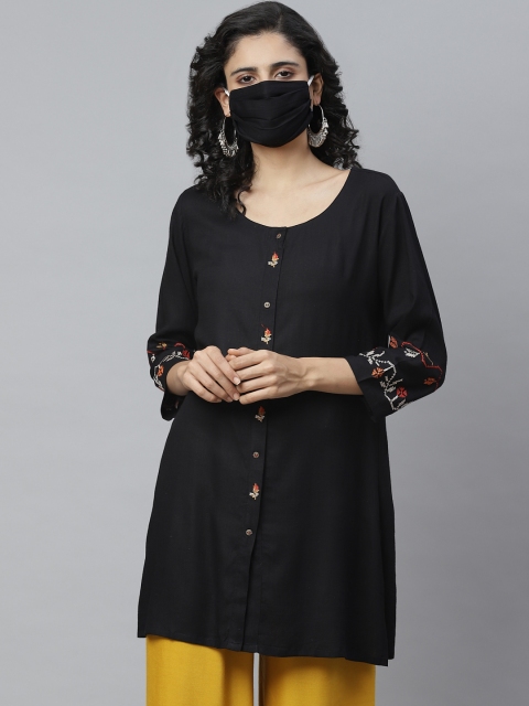Cayman Women Black Embroidered Pure Cotton Detail Solid Pure Cotton A-Line Kurti With Matching Mask
Cayman Women Black Embroidered Pure Cotton Detail Solid Pure Cotton A-Line Kurti With Matching Mask