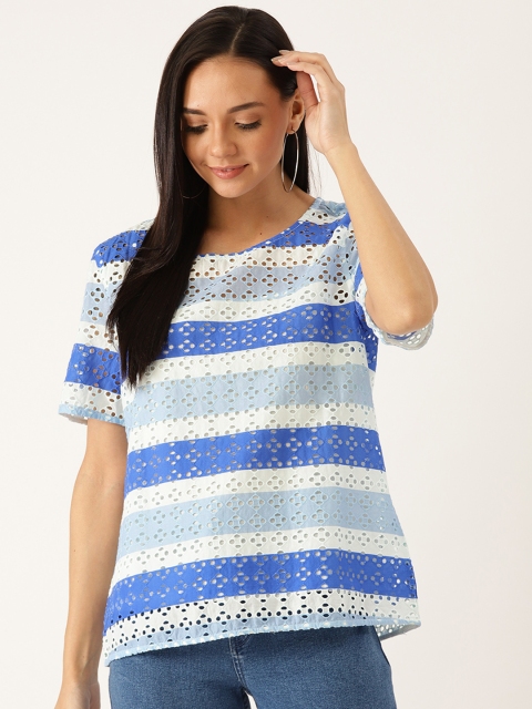 United Colors of Benetton Women Blue & White Schiffli Detail Striped Semi-Sheer Pure Cotton Top
United Colors of Benetton Women Blue & White Schiffli Detail Striped Semi-Sheer Pure Cotton Top