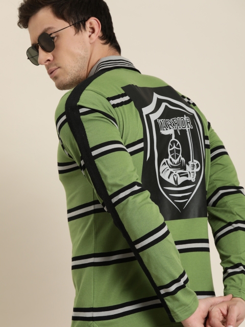 Moda Rapido Men Olive Green & Black Striped Polo Collar T-shirt with Back Printed Detail
Moda Rapido Men Olive Green & Black Striped Polo Collar T-shirt with Back Printed Detail