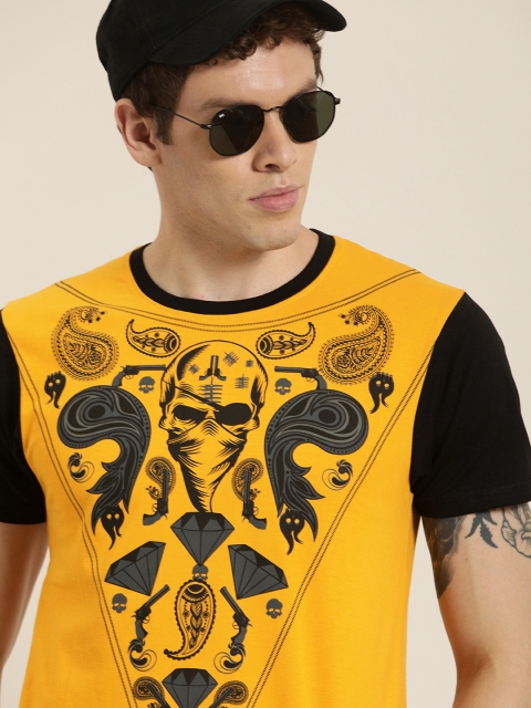 Moda Rapido Men Mustard Yellow Black Graphic Printed Round Neck Contrast Sleeves Pure Cotton T-shirt
Moda Rapido Men Mustard Yellow Black Graphic Printed Round Neck Contrast Sleeves Pure Cotton T-shirt