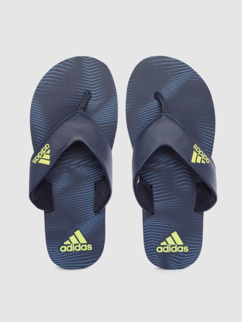 ADIDAS Men Navy Blue Brand Logo Print Thong Flip-Flops