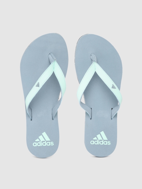 ADIDAS Women Blue & Green Brand Logo Printed Thong Flip-Flops