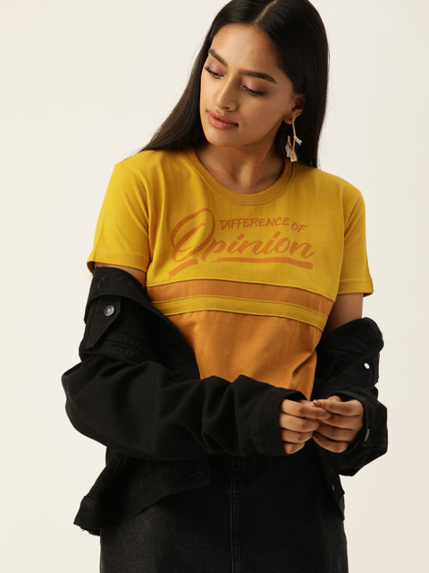 Difference of Opinion Women Mustard Yellow Printed Round Neck T-shirt
Difference of Opinion Women Mustard Yellow Printed Round Neck T-shirt