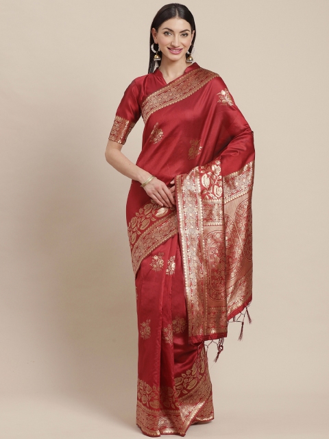 Saree mall Maroon & Golden Woven Design Banarasi Saree