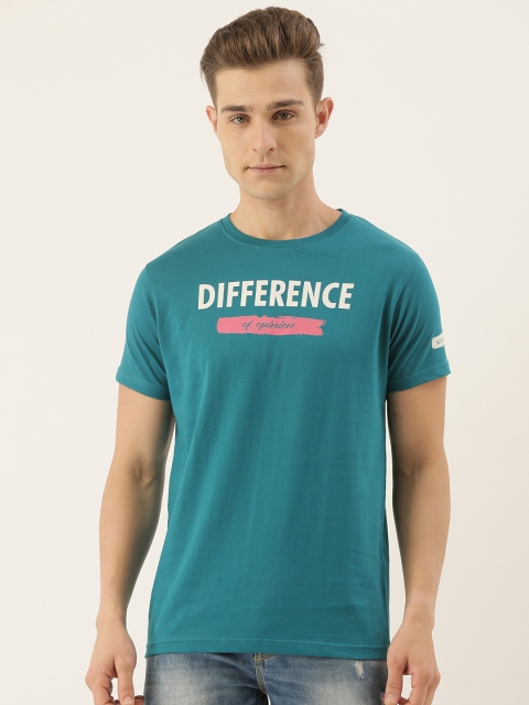 Difference of Opinion Men Turquoise Blue Printed Round Neck Pure Cotton T-shirt