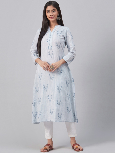 AHIKA Women Blue Printed A-line Kurta