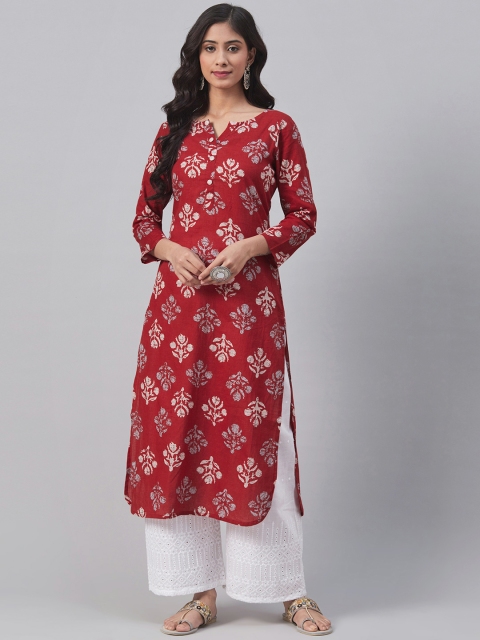 AHIKA Women Maroon & Beige Printed Straight Kurta
