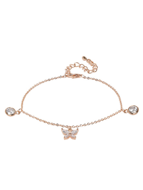 Peora Rose Gold-Plated Cubic Zirconia Studded Link Chain Butterfly Charm Adjustable Anklet 
Peora Rose Gold-Plated Cubic Zirconia Studded Link Chain Butterfly Charm Adjustable Anklet