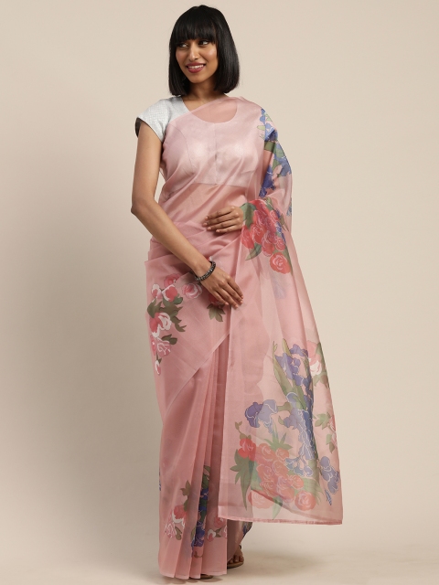 Tikhi Imli Peach-Coloured & Blue Organza Printed Saree