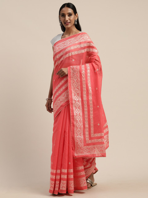 Tikhi Imli Coral Pink & Silver-Toned Cotton Blend Printed Chanderi Saree
Tikhi Imli Coral Pink & Silver-Toned Cotton Blend Printed Chanderi Saree