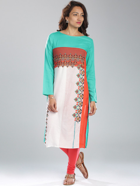 IMARA Women White & Blue Printed Straight Kurta
IMARA Women White & Blue Printed Straight Kurta