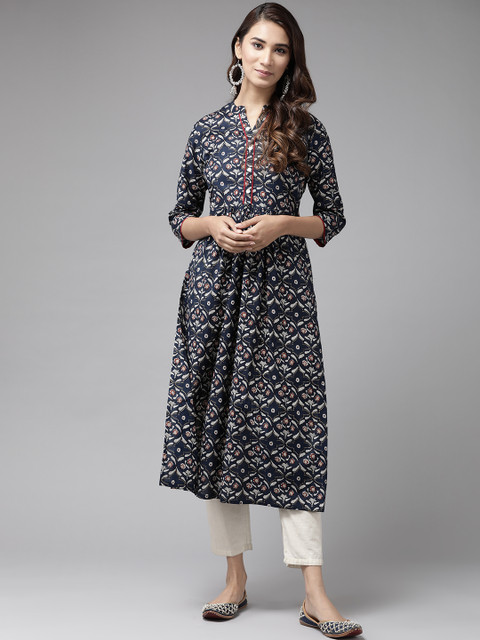 Anouk Women Navy Blue & White Printed A-Line Kurta
Anouk Women Navy Blue & White Printed A-Line Kurta
