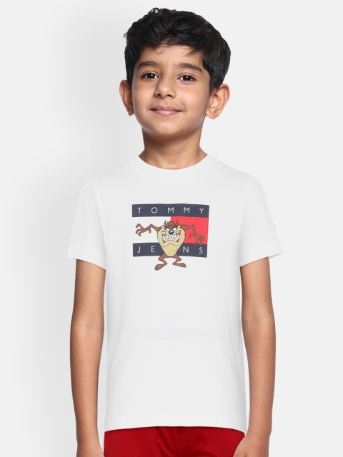 Tommy Hilfiger Boys White Printed Round Neck T-shirt