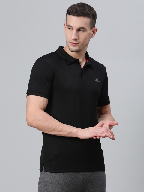 Alcis Men Black Solid Polo Collar Badminton T-shirt