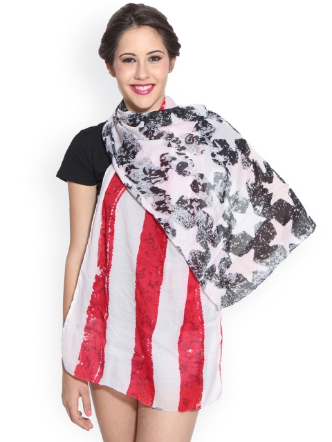 J Style White & Red Printed Stole