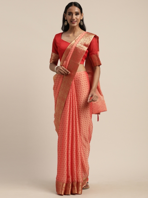 Mitera Pink Poly Chiffon Woven Design Mysore Silk Saree
