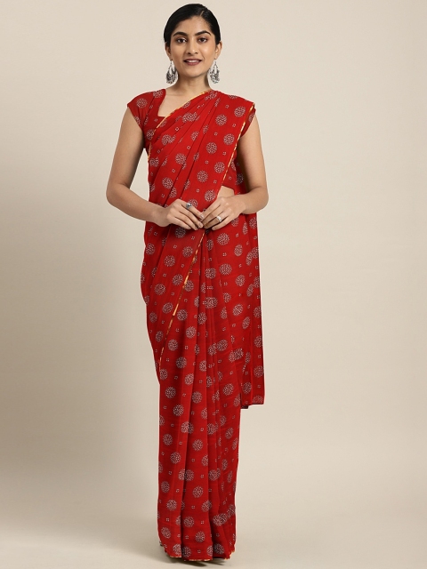 KALINI Red & White Poly Georgette Printed Pochampally Saree