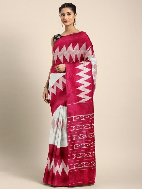 KALINI White & Red Art Silk Printed Mysore Silk Saree