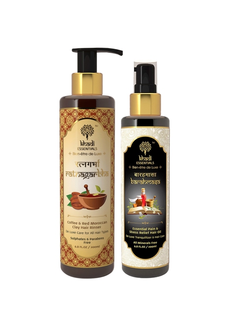 KHADI ESSENTIALS Set of Barahmasa Stress Relief Hair Oil & Ratnagarbha Shampoo 400 ml, Black
KHADI ESSENTIALS Set of Barahmasa Stress Relief Hair Oil & Ratnagarbha Shampoo 400 ml, Black