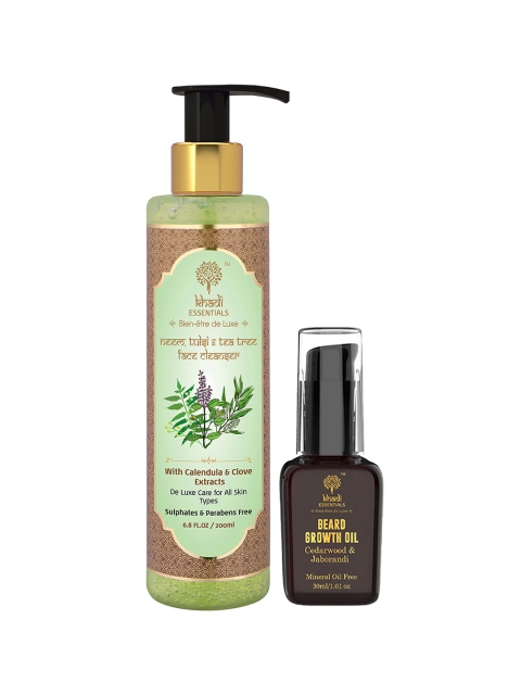 KHADI ESSENTIALS Men Set of Neem Tulsi Tea Tree Face Cleanser & Beard Growth Oil 230 ml, Green
KHADI ESSENTIALS Men Set of Neem Tulsi Tea Tree Face Cleanser & Beard Growth Oil 230 ml, Green