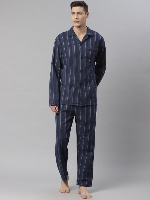 Marks & Spencer Men Blue Striped Nightsuit