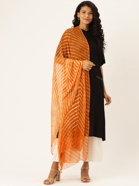 Shaily Rust Orange & White Leheriya Printed Dupatta