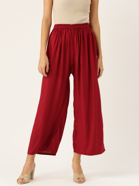 Vastraa Fusion Women Maroon Solid Flared Palazzos