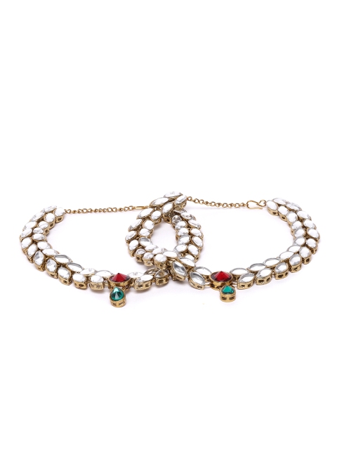 damani Set of 2 Red & Green Gold-Plated Polki Stone-Studded Anklets