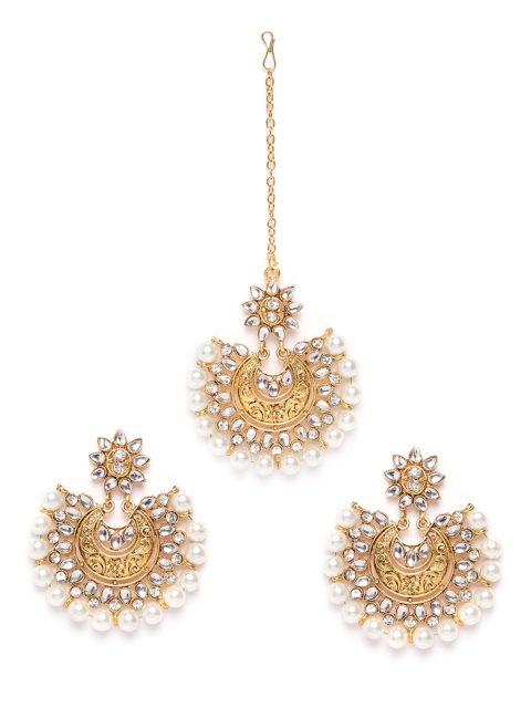 damani White Gold-Plated Stone Studded & Beaded Jewellery Set
