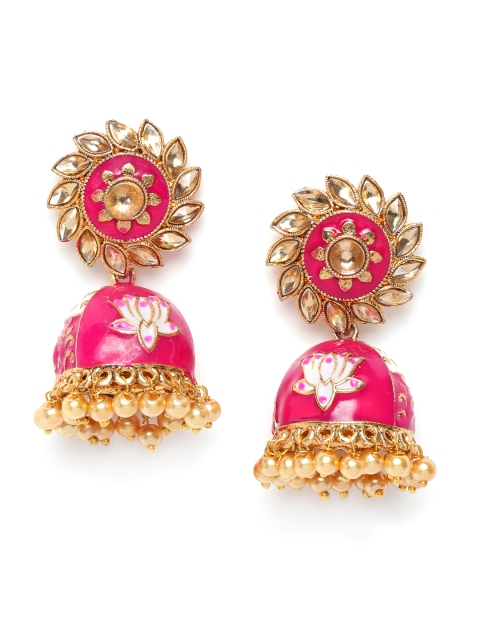 damani Magenta & Cream Coloured Gold-Plated Stone Studded & Beaded Dome Shaped Jhumkas
damani Magenta & Cream Coloured Gold-Plated Stone Studded & Beaded Dome Shaped Jhumkas